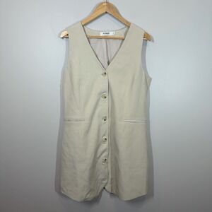 4th + Reckless Beige Sleeveless Blazer Vest Dress‎ US 10 UK 14 Button Old Money